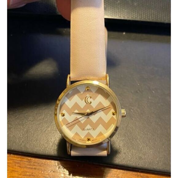 Women's Gold Tone Charming Charlie Watch, Tan with Striped Face - Picture 2 of 2